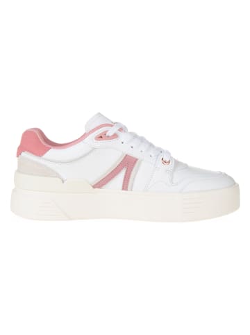 Lacoste Skórzane sneakersy w kolorze biało-jasnoróżowym