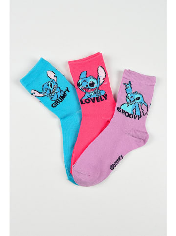 Lilo & Stitch Skarpety (3 pary) "Lilo & Stitch" w kolorze fioletowo-różowo-błękitnym