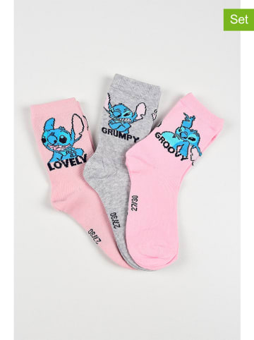 Lilo & Stitch Skarpety (3 pary) "Lilo & Stitch" w kolorze jasnoróżowo-szarym