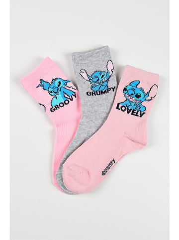 Lilo & Stitch 3er-Set: Socken "Lilo & Stitch" in Rosa/ Grau