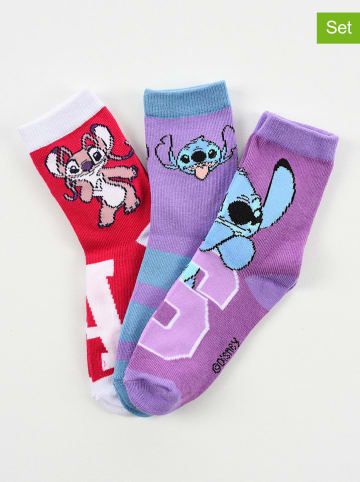 Lilo & Stitch Skarpety (3 pary) "Lilo & Stitch" w kolorze czerwono-fioletowo-niebieskim