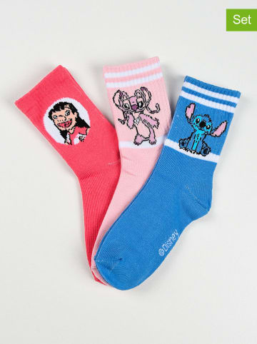 Lilo & Stitch Skarpety (3 pary) w kolorze czerwonym, jasnoróżowym i niebieskim