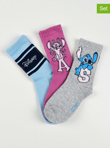 Lilo & Stitch 3er-Set: Socken "Lilo & Stitch" in Grau/ Lila/ Hellblau