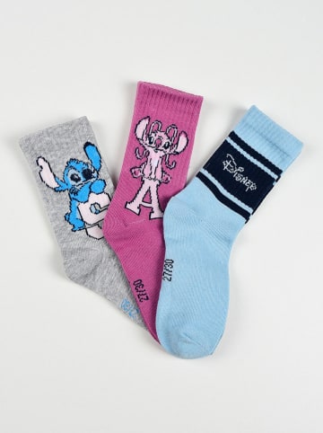 Lilo & Stitch Skarpety (3 pary) "Lilo & Stitch" w kolorze szaro-fioletowo-błękitnym