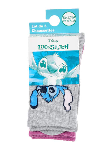 Lilo & Stitch Skarpety (3 pary) "Lilo & Stitch" w kolorze szaro-fioletowo-błękitnym