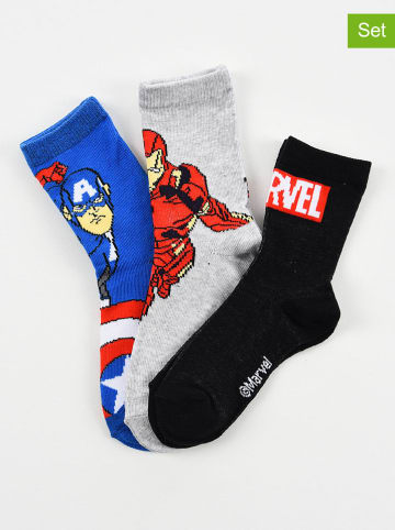 MARVEL Avengers 3er-Set: Socken "Avengers" in Blau/ Grau/ Schwarz