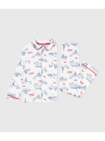 PETIT BATEAU Pyjama in Weiß/ Blau