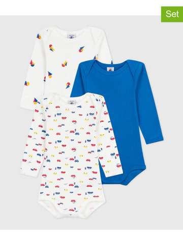 PETIT BATEAU 3-delige set: rompers wit/blauw