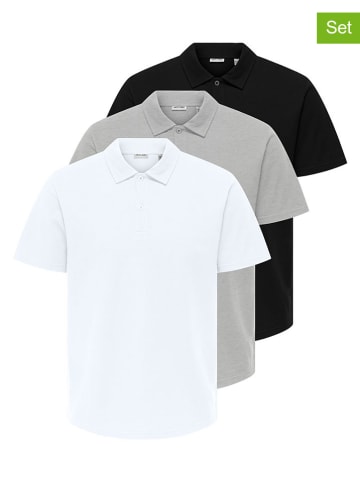 ONLY & SONS Koszulki polo (3 szt.) "Onsgordon" w kolorze biało-szaro-czarnym