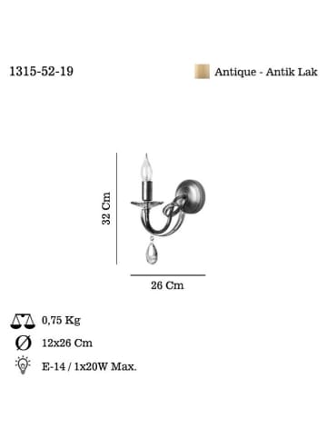 Opviq Wandlamp goudkleurig - (B)26 x (H)32 cm