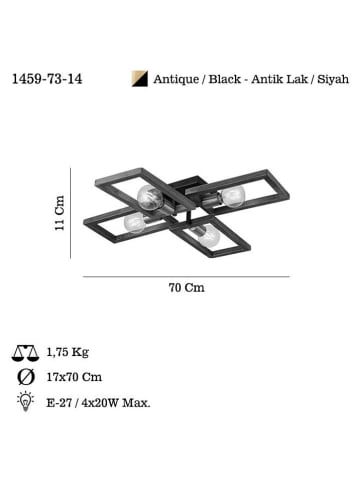 Opviq Deckenleuchte in Braun/ Schwarz - (B)70 x (H)11 cm