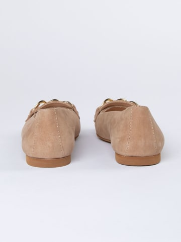 JOLANA & FENENA Leren instappers beige