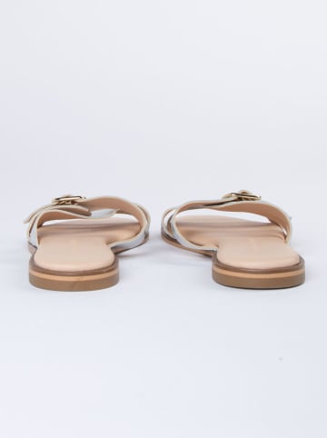 JOLANA & FENENA Leren slippers zilverkleurig