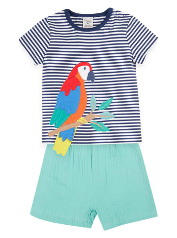 Frugi 2tlg. Outfit "Parrot" in Dunkelblau/ Weiß/ Türkis