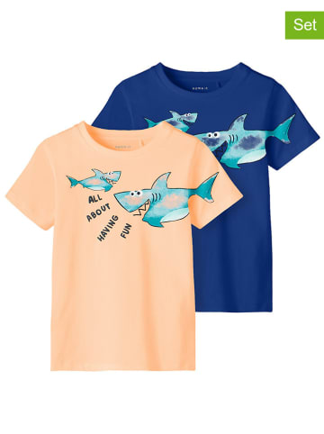 name it 2er-Set: Shirts "Jarrie" in Dunkelblau/ Orange