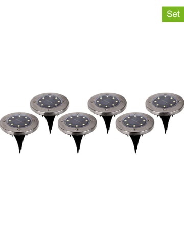 näve 6-delige set: ledsolartuinstekers "Kian" zilverkleurig - (H)14 cm