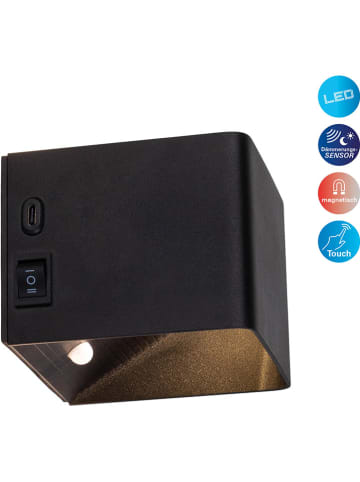 näve Ledwandlamp op accu "Cube" zwart - (B)10 x (H)8 x (D)10 cm