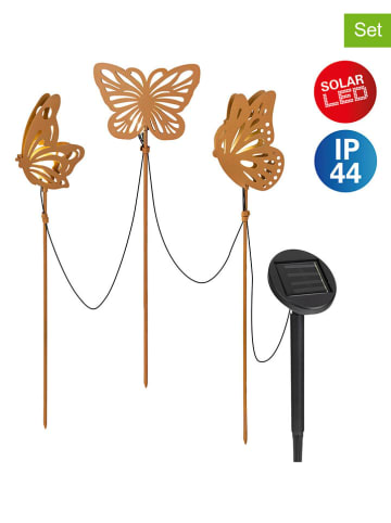 näve 3er-Set: Solar-Bodenspieße "Butterfly" in Hellbraun - (H)52 cm