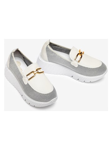 Unisa Leren mocassins wit/grijs