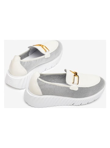 Unisa Skórzane mokasyny w kolorze biało-szarym