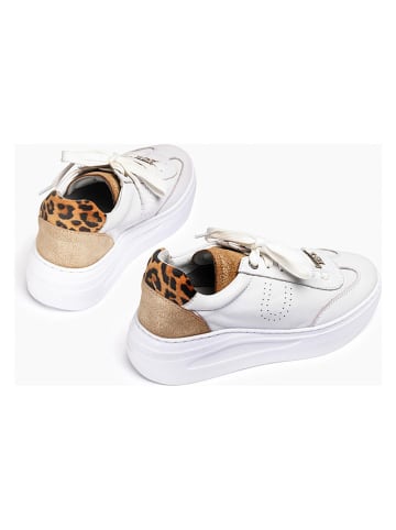 Unisa Leder-Sneakers in Weiß/ Hellbraun/ Gold