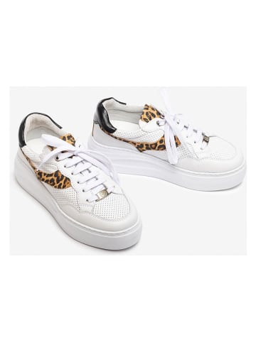 Unisa Skórzane sneakersy w kolorze biało-jasnobrązowym