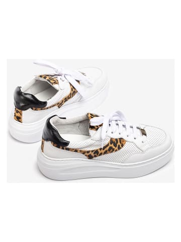 Unisa Leren sneakers wit/lichtbruin