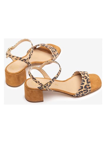 Unisa Skórzane sandały w kolorze beżowo-brązowym na obcasie