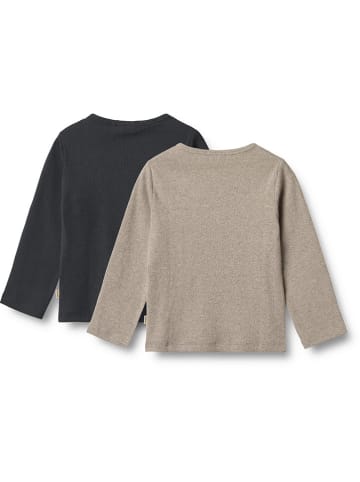 Wheat 2er-Set: Longsleeves "Milo" in Dunkelblau/ Braun/ Grau