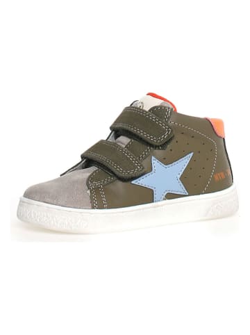 Naturino Leder-Sneakers "Pinn" in Khaki/ Orange/ Hellblau