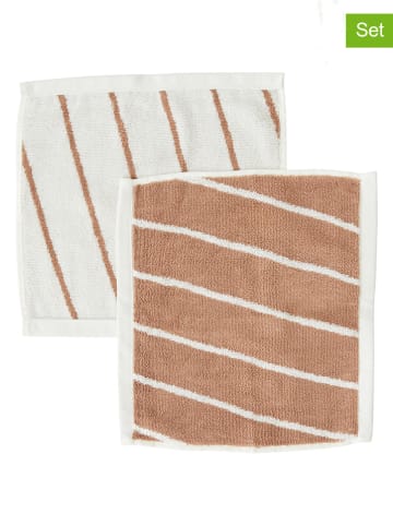 OYOY living design 2-delige set: waslappen "Raita" wit/lichtbruin - (L)30 x (B)30 cm