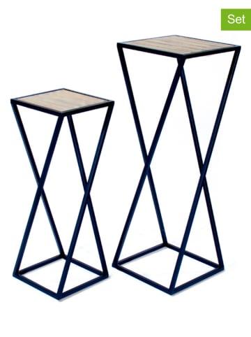 Lifa Living 2-delige set: plantenstandaards "Nantes" zwart/naturel