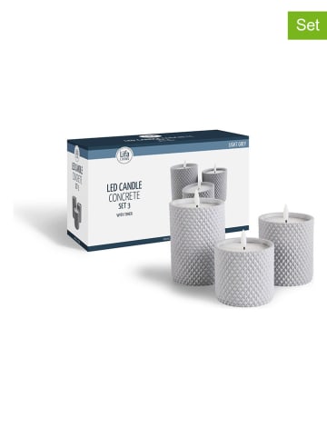 Lifa Living 3er-Set: LED-Kerzen in Hellgrau