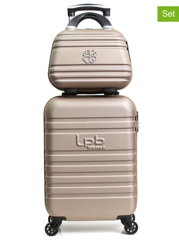 Les P´tites Bombes 2-delige set: hardcase-trolley en beautycase "Aurelia" beige