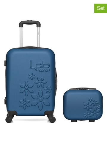 Les P´tites Bombes 2tlg. Set: Hardcase-Trolley und Beautycase "Eleonor" in Blau