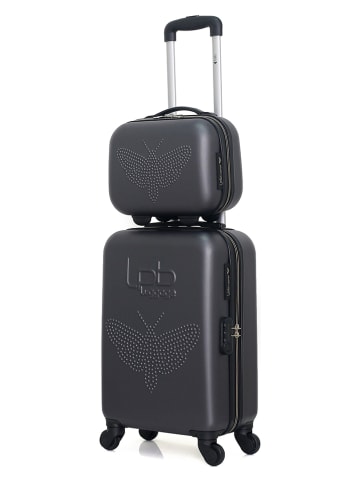 Les P´tites Bombes 2tlg. Set: Hardcase-Trolley und Beautycase "Francette-H" in Grau