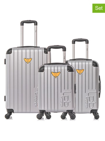 Les P´tites Bombes 3-delige hardcase-trolleyset zilverkleurig