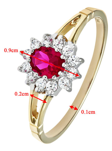 Revoni Złoty pierścionek z cyrkoniami i rubinem