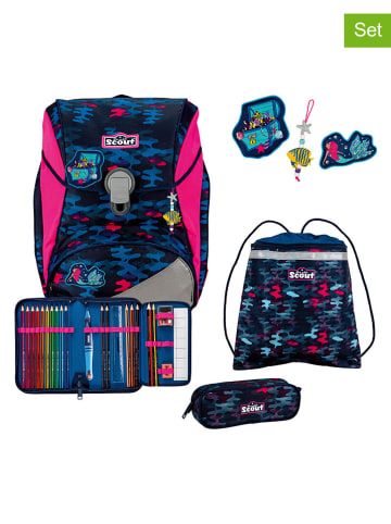 Scout 5tlg. Schulranzen-Set "Alpha Set" in Dunkelblau - (B)30 x (H)40 x (T)25 cm