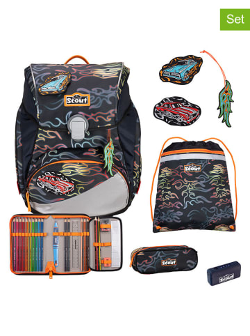 Scout 5tlg. Schulranzen-Set "Alpha Set Safety Light" in Schwarz - (B)29 x (H)40 x (T)24 cm
