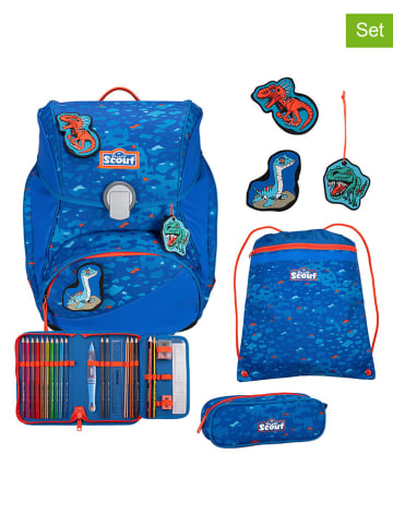 Scout 5tlg. Schulranzen-Set "Alpha Set Superflash" in Blau - (B)29 x (H)40 x (T)24 cm