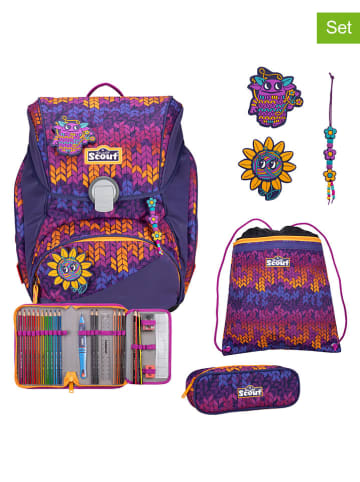 Scout 5tlg. Schulranzen-Set "Alpha Set Superflash" in Lila - (B)29 x (H)40 x (T)24 cm