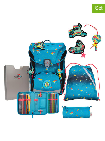 DerDieDas 6tlg. Schulranzen-Set "ErgoFlex Easy LED Set" in Blau - (B)28 x (H)39 x (T)24 cm