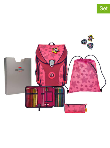 DerDieDas 6-częściowy zestaw szkolny "ErgoFlex Easy - Neon Star" w kolorze różowym