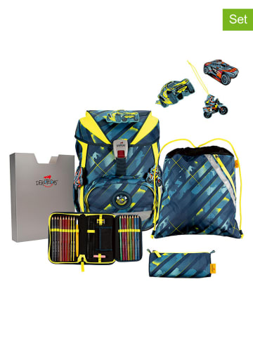 DerDieDas 6tlg. Schulranzen-Set "ErgoFlex Set" in Dunkelblau - (B)28 x (H)38 x (T)25 cm