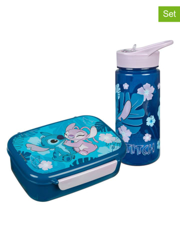 SCOOLI 2tlg. Set: Brotzeitdose & Trinkflasche "Lilo & Stitch" in Blau