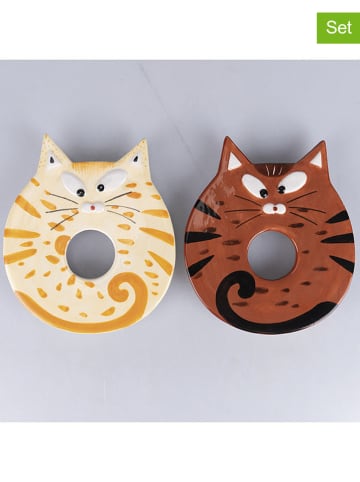 Villa d´Este 2er-Set: Eierhalter "Cat" in Creme/ Braun - (L)17,2 cm