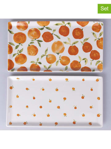Villa d´Este 4er-Set: Servierplatten "Fruit Life" in Orange/ Weiß - (L)31,5 x (B)16,5 cm