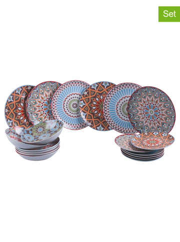 Villa d´Este 18-częściowy zestaw talerzy "Casablanca" w kolorze pomarańczowo-błękitnym