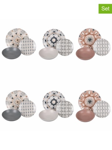 Villa d´Este 18tlg. Tafelservice "Bohemian" in Weiß/ Grau/ Hellbraun